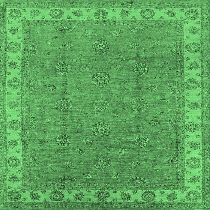 Square Machine Washable Oriental Emerald Green Traditional Area Rugs, wshurb981emgrn