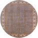 Round Mid-Century Modern Khaki Rose Pink Oriental Rug, urb981