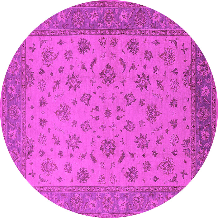 Round Machine Washable Oriental Pink Traditional Rug, wshurb982pnk
