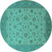 Round Machine Washable Oriental Turquoise Traditional Area Rugs, wshurb982turq