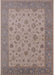 Mid-Century Modern Khaki Rose Pink Oriental Rug, urb982