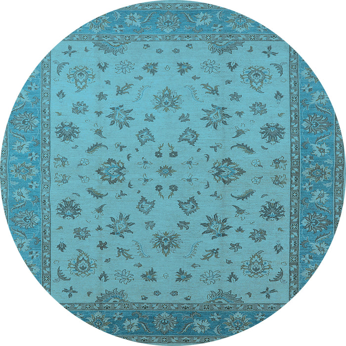Round Machine Washable Oriental Light Blue Traditional Rug, wshurb982lblu