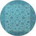 Round Machine Washable Oriental Light Blue Traditional Rug, wshurb982lblu