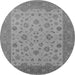 Round Machine Washable Oriental Gray Traditional Rug, wshurb982gry