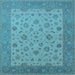 Square Machine Washable Oriental Light Blue Traditional Rug, wshurb982lblu