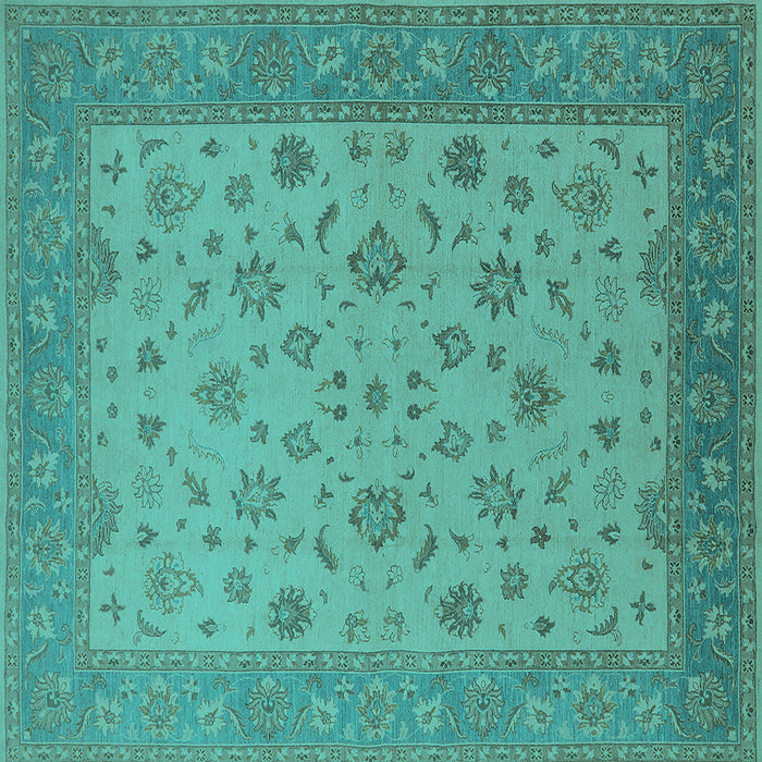 Square Machine Washable Oriental Turquoise Traditional Area Rugs, wshurb982turq