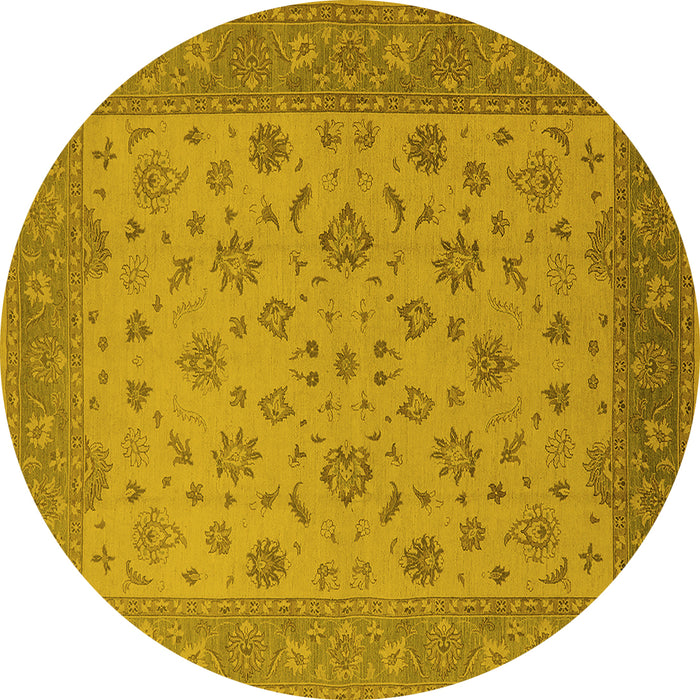 Round Machine Washable Oriental Yellow Traditional Rug, wshurb982yw