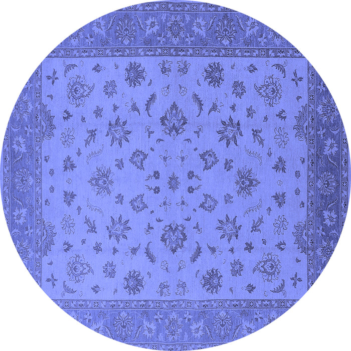 Round Machine Washable Oriental Blue Traditional Rug, wshurb982blu