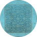 Round Machine Washable Oriental Light Blue Traditional Rug, wshurb983lblu
