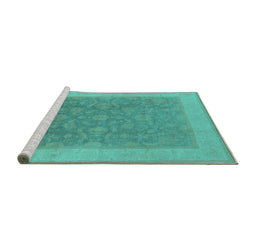 Sideview of Machine Washable Oriental Turquoise Traditional Area Rugs, wshurb983turq