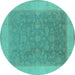 Round Machine Washable Oriental Turquoise Traditional Area Rugs, wshurb983turq