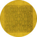 Round Machine Washable Oriental Yellow Traditional Rug, wshurb983yw