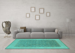 Machine Washable Oriental Turquoise Traditional Area Rugs in a Living Room,, wshurb983turq