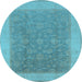 Round Oriental Light Blue Traditional Rug, urb983lblu