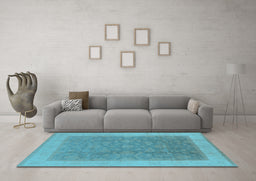 Machine Washable Oriental Light Blue Traditional Rug in a Living Room, wshurb983lblu