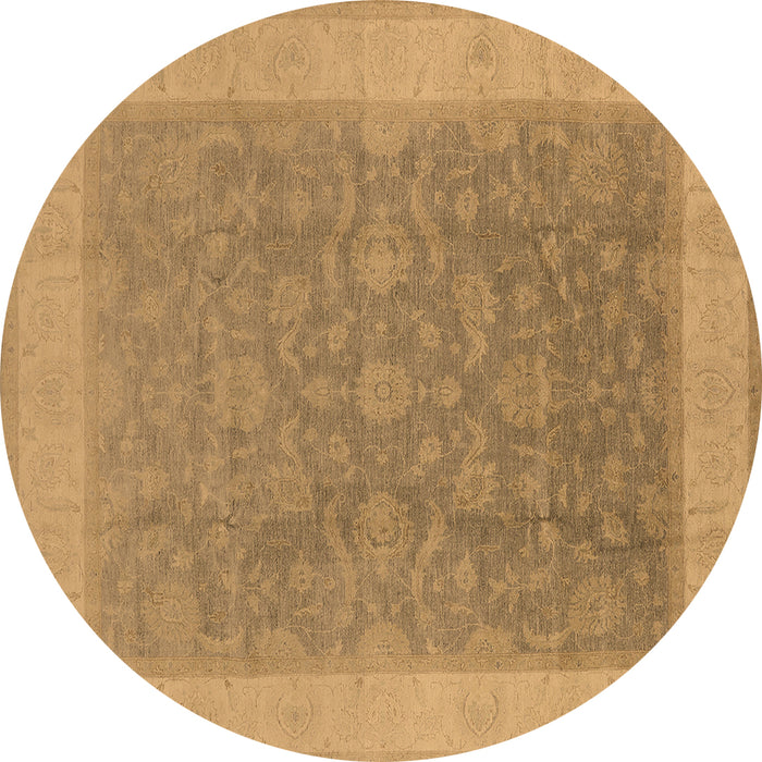 Round Oriental Brown Traditional Rug, urb983brn