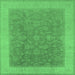 Square Machine Washable Oriental Emerald Green Traditional Area Rugs, wshurb983emgrn