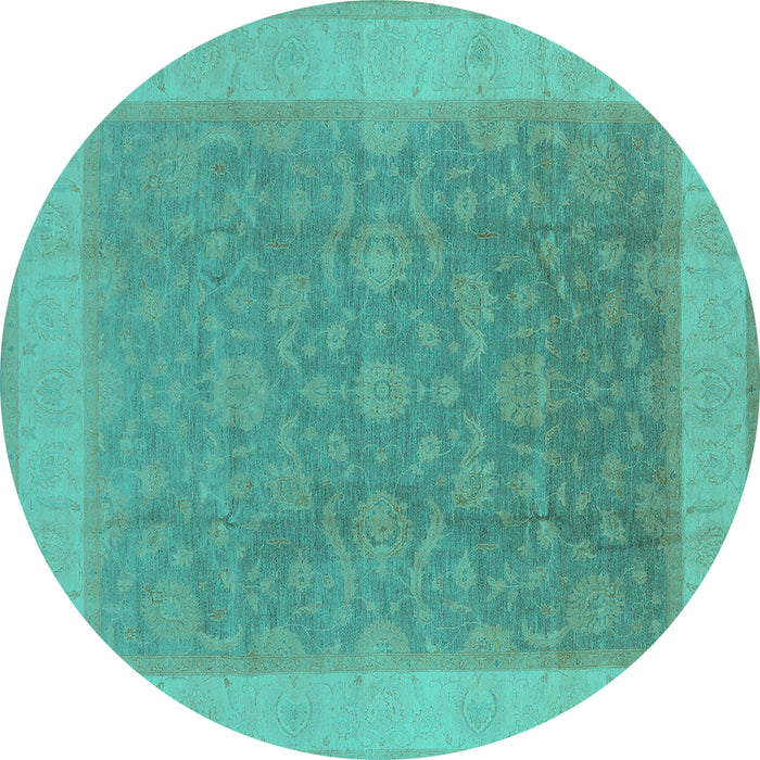 Round Oriental Turquoise Traditional Rug, urb983turq