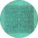 Round Oriental Turquoise Traditional Rug, urb983turq