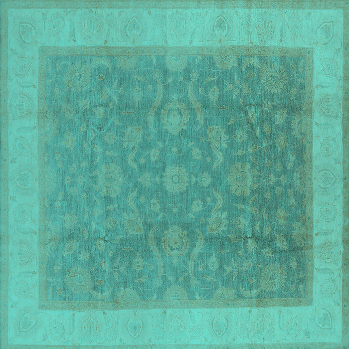 Square Machine Washable Oriental Turquoise Traditional Area Rugs, wshurb983turq