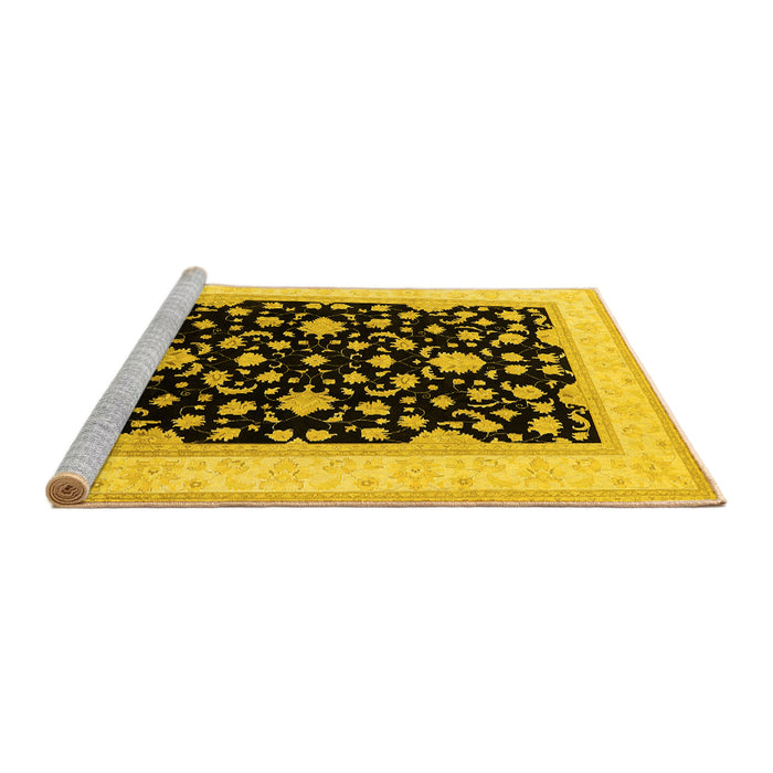 Sideview of Machine Washable Oriental Yellow Traditional Rug, wshurb984yw