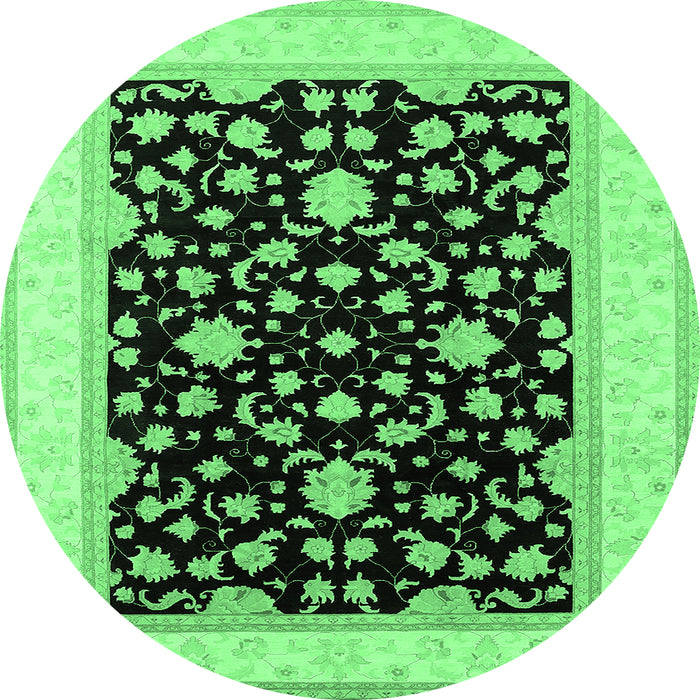 Round Machine Washable Oriental Emerald Green Traditional Area Rugs, wshurb984emgrn