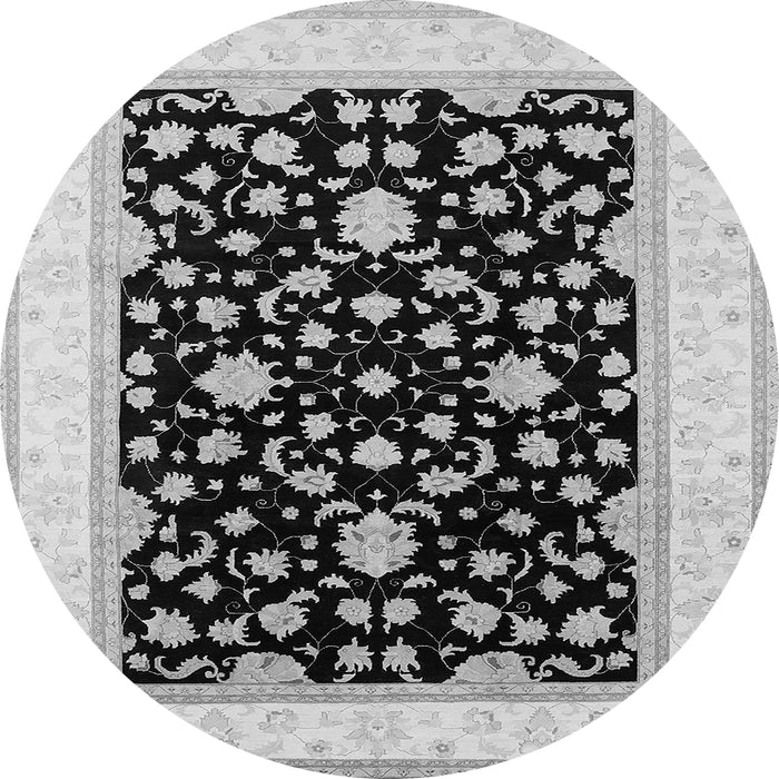 Round Machine Washable Oriental Gray Traditional Rug, wshurb984gry