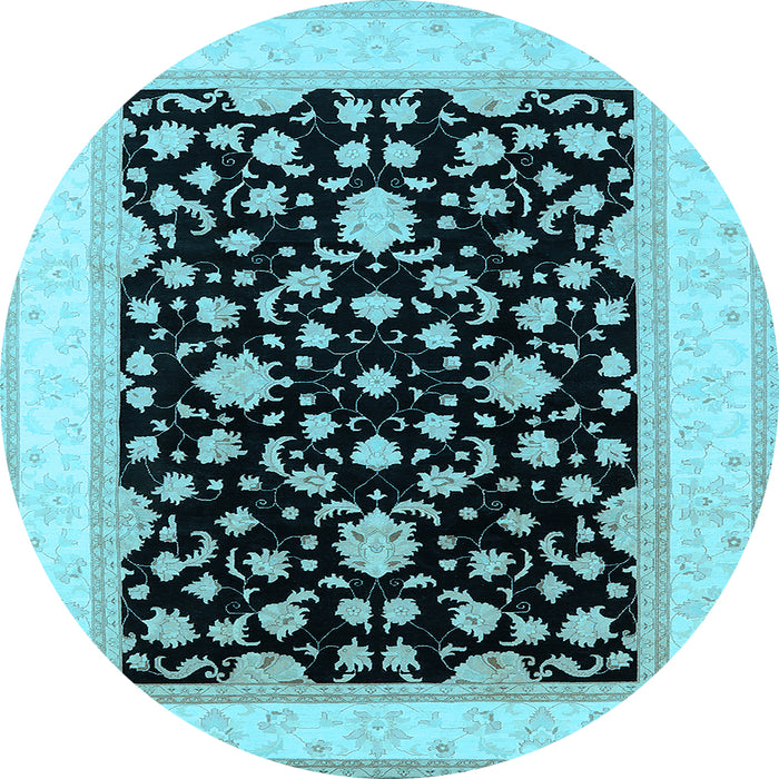 Round Machine Washable Oriental Light Blue Traditional Rug, wshurb984lblu