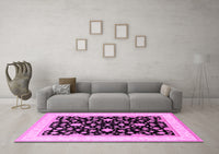 Machine Washable Oriental Pink Traditional Rug, wshurb984pnk