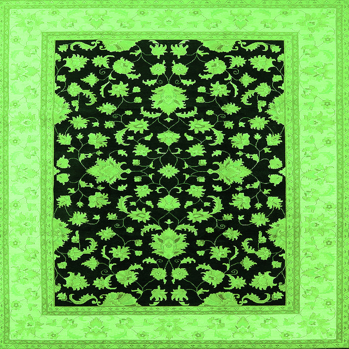 Square Machine Washable Oriental Green Traditional Area Rugs, wshurb984grn