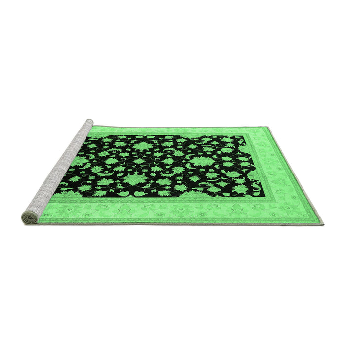 Sideview of Machine Washable Oriental Emerald Green Traditional Area Rugs, wshurb984emgrn