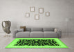 Machine Washable Oriental Green Traditional Area Rugs in a Living Room,, wshurb984grn