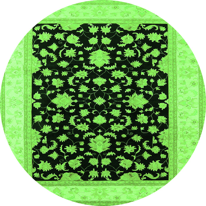 Round Machine Washable Oriental Green Traditional Area Rugs, wshurb984grn