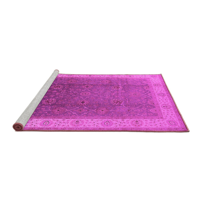 Sideview of Machine Washable Oriental Pink Traditional Rug, wshurb985pnk