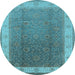 Round Machine Washable Oriental Light Blue Traditional Rug, wshurb985lblu