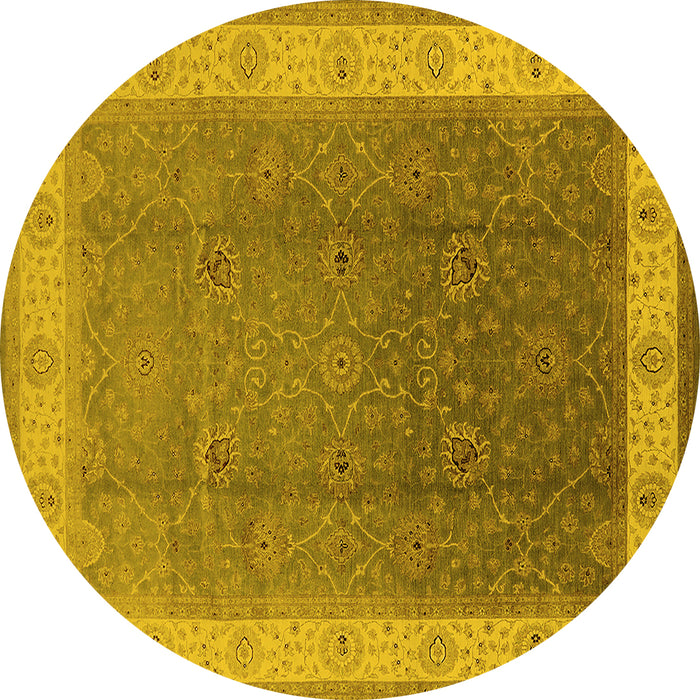 Round Machine Washable Oriental Yellow Traditional Rug, wshurb985yw