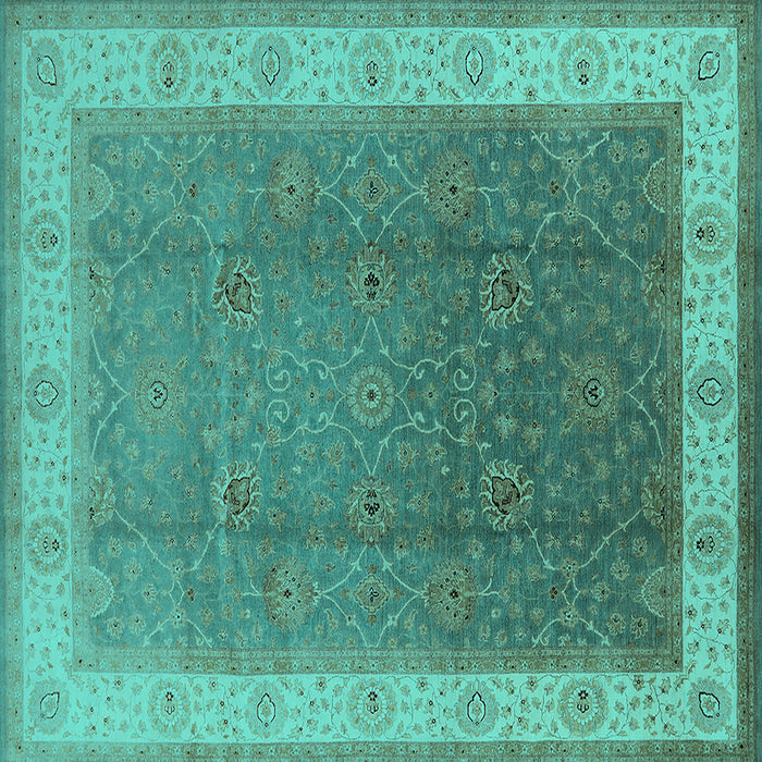 Square Machine Washable Oriental Turquoise Traditional Area Rugs, wshurb985turq