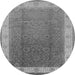 Round Machine Washable Oriental Gray Traditional Rug, wshurb985gry