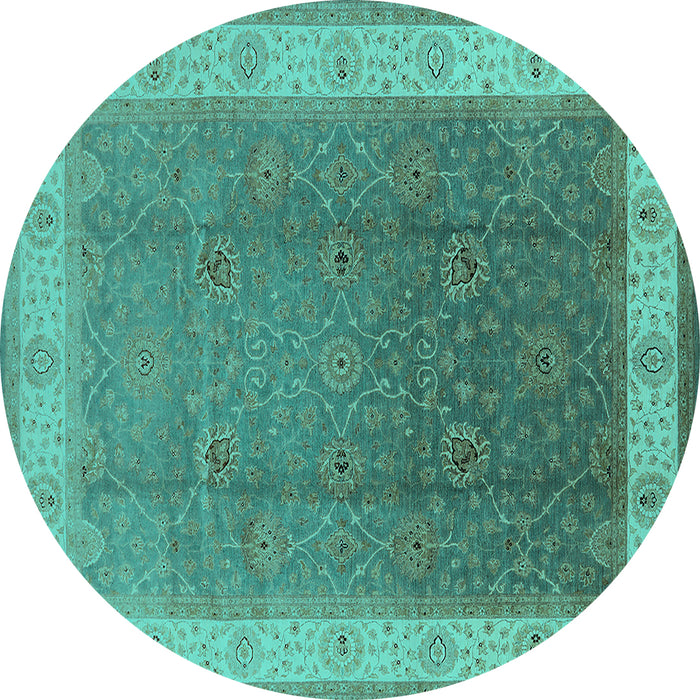 Round Oriental Turquoise Traditional Rug, urb985turq