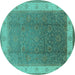 Round Oriental Turquoise Traditional Rug, urb985turq