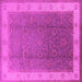 Square Machine Washable Oriental Pink Traditional Rug, wshurb985pnk