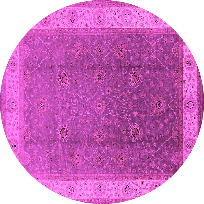 Round Machine Washable Oriental Pink Traditional Rug, wshurb985pnk