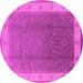 Round Machine Washable Oriental Pink Traditional Rug, wshurb985pnk