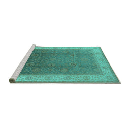 Sideview of Machine Washable Oriental Turquoise Traditional Area Rugs, wshurb985turq