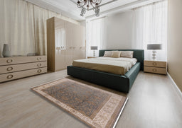 Mid-Century Modern Camel Brown Oriental Rug in a Bedroom, urb985