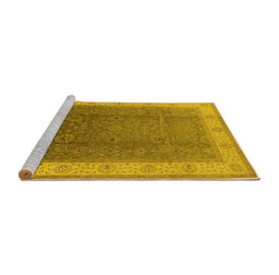 Sideview of Machine Washable Oriental Yellow Traditional Rug, wshurb985yw