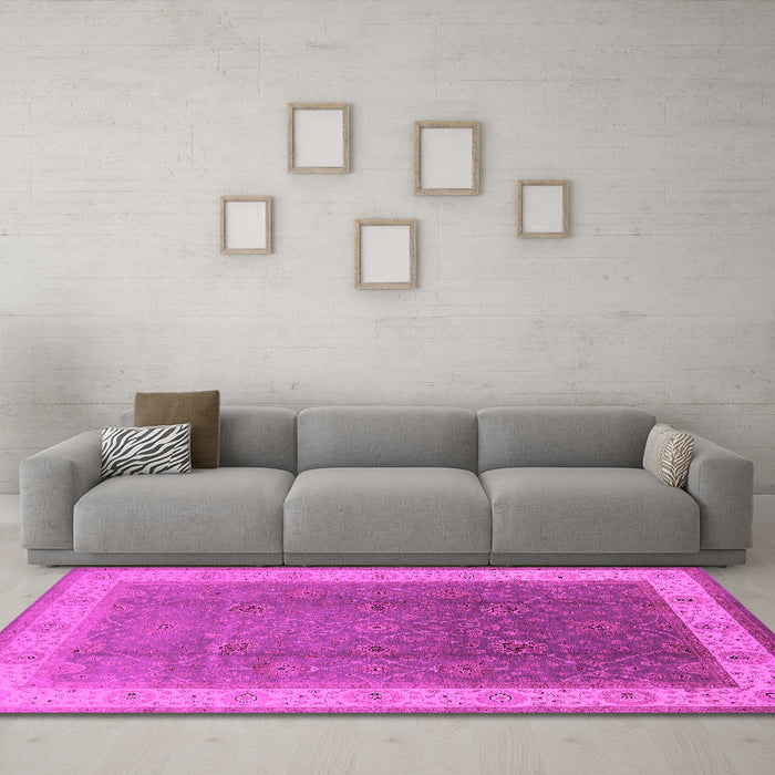 Machine Washable Oriental Pink Traditional Rug in a Living Room, wshurb985pnk