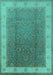 Machine Washable Oriental Turquoise Traditional Area Rugs, wshurb985turq