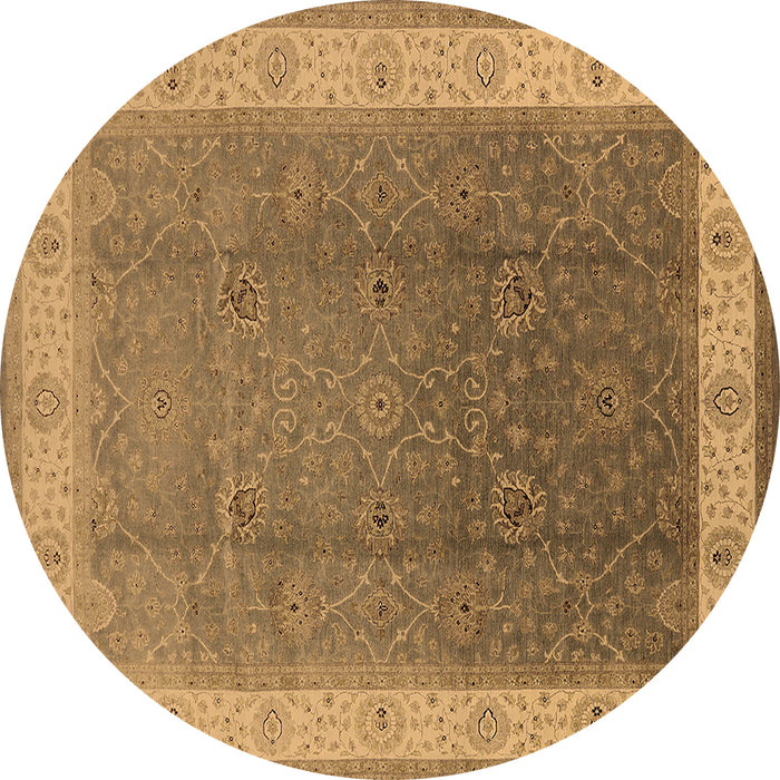 Round Oriental Brown Traditional Rug, urb985brn