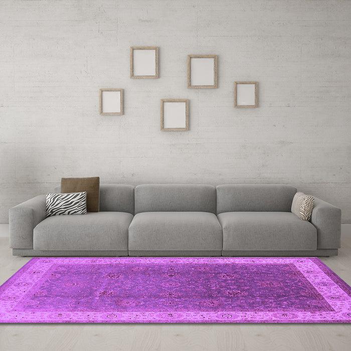 Machine Washable Oriental Purple Traditional Area Rugs in a Living Room, wshurb985pur